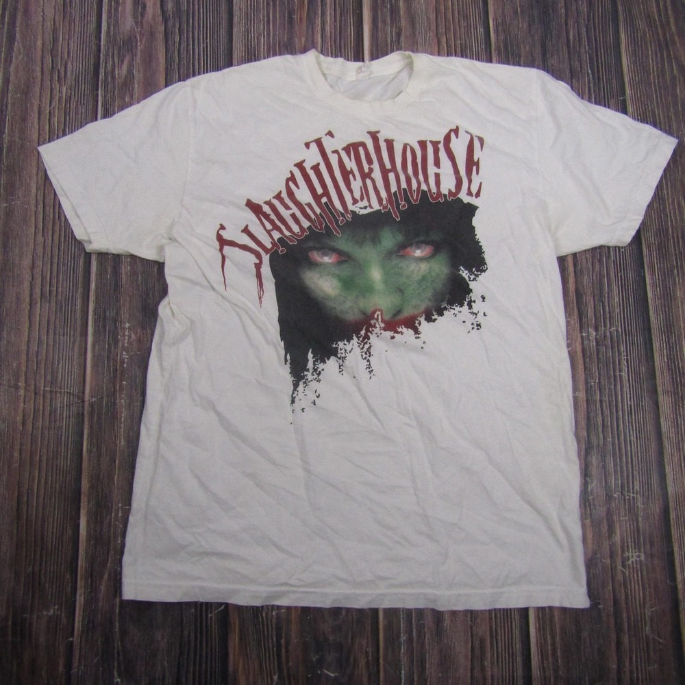 Slaughterhouse Horror Shirt Mens Large White Green Face Scary Graphic Tee